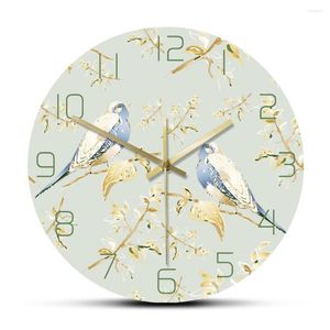 Wall Clocks Lovely Sparrow Branches Animals Design Printed Acrylic Clock Natural Biology View Rounded Watch Decor Hanging