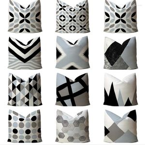 Pillow Grey Blue Geometric Cover Home Decorative Linen Dot Stripe Throw Pillows Case For Sofa 45x45 Sham