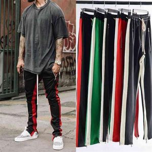 Striped Track Pants Mens Hip-Hop Joggers for male women Streetwear Colorblock Zipper Loose Sweat slim fit Trousers 210715319H