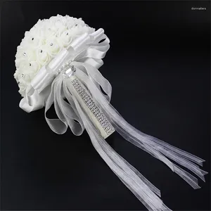 Fiori da sposa Bouquet bianco Accessori da matrimonio in cristallo Bouquet da sposa Fiore in schiuma per gioielli da damigella d'onore