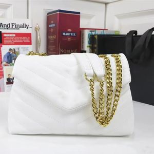 Lüks çanta omuz çantası kadın kız marka moda tasarımcısı dikiş deri deri altın metal zincir siyah clamshell messenger zincir çantalar