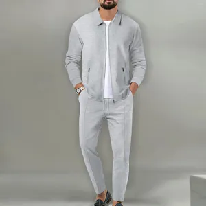 ملابس الرجال للرجال بدلة غير رسمية أعلى الأكمام الطويلة و S-3XL Pants أنيقة اللون الصلب عالية الجودة