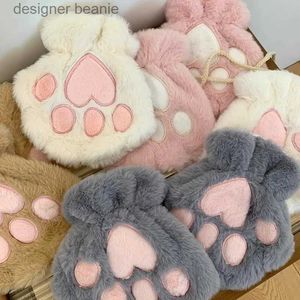 Five Fingers Gloves Kaii Women Cat Gs Fashion Girls Cat Cl P Plush Mittens Warm Soft Plush Short Fingerless Half Finger Winter GsL231103