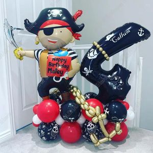 Decoração de festa 34pcs Pirate Ship Balloons Set com 30 polegadas 0-9 Number Balloon Boy Birthday Baby Shower Halloween Decor Globos