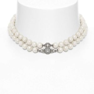 Vivienne Queen West Vivian Graziella Double-Layer Pearl Necklace INS 일본어 및 한국 별과 같은 스타일