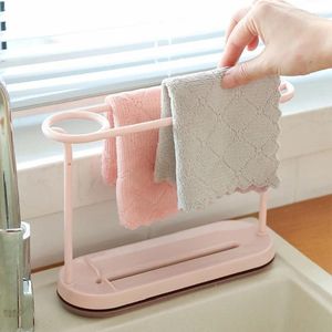 Kitchen Storage Double Rod Sponge Holders Rag Drain Rack Sink Organizer Shelf Household Cloth Accessories