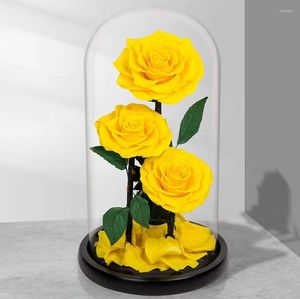 Decorative Flowers Handmade Preserved Real Rose In Glass Dome Never Withered Natural For Her Valentine's Mother's Day Birthday Christmas