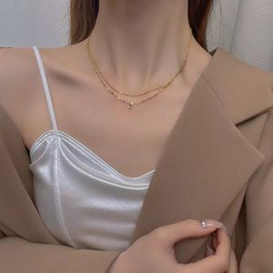 18k gold double-layer water wave single diamond necklace women's Korean version simple new fashion clavicle chain