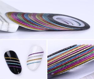 3D DIY Nail Striping Tape Line Set Bunte Matte Glitzer Mehrfarbige selbstklebende Aufkleber DIY Nail Art Design Dekoration307P9104743