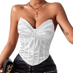 Damen Tanks Damen Satin Korsett Crop Tops Weiße trägerlose Kleidung Y2k geraffte Büste unregelmäßiger Saum einfarbige entbeinte Bustier Camis