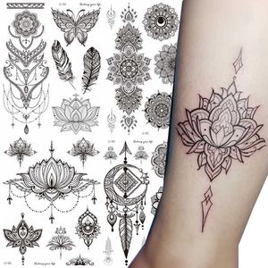 Tatuagens temporárias femininas à prova d'água Tatuária de tatuagem Mandala Tattoos Rose Peonies Body Art Transferência de água Tatuagem temporária Z0403