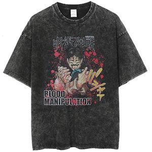 Mens Tshirts Vintage Washed Men T -shirt Anime Jujutsu Kaisen Tshirts 100% Cotton Summer Casual Loose Tees Unisex Harajuku Streetwear Tops 230403