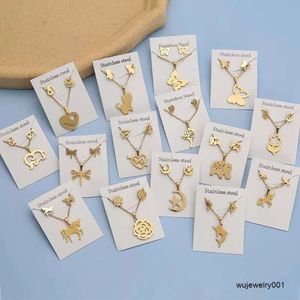 Wholesale Cheap Women Girls Stainless Steel Jewelry 18k gold necklace Pendant and Stud Earrings Jewelry set