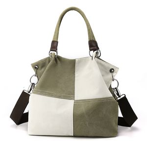 Casual women's canvas bag trend new stitching contrast portable crossbody bag