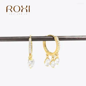 Dingle örhängen Roxi S925 Sterling Silver Three Zircon Drop Earring For Women Luxury Wedding Engagement Present 9mm Ear Buckle Pendientes