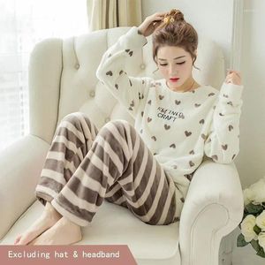 Women's Sleepwear Pajamas Long Sleeves Round Nect Warm Coral Velvet Flannel Home Clothes Suit For Women In Autumn And Winter