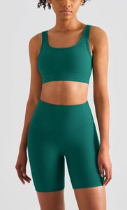 Yoga outfit NWT 2 st per set Ribbed Back Deep U Sports Bras Women Strap Wireless Padded Tank Tops No Seam 5 