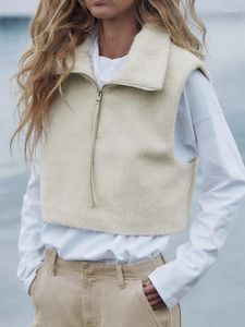 Gilet da donna Gilet in pelliccia sintetica per le donne Colletto alla coreana Cerniera anteriore Solid corto Top senza maniche femminile Moda caldo inverno Gilet da donna