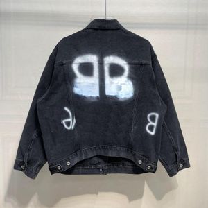 Fall Fashion Denim Coat för kvinnor och män tillbaka bl Glow-in-the-Dark Spray Målad lös casual denimrock