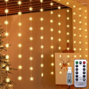 Strängar 8 blinkande lägen snöflinge stjärna led gardin strängbelysning jul fairy USB fjärr Garland lampa hemrum bröllop dekoration