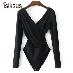 Women's Jumpsuits Rompers isiksus Black Summer Sexy Bodysuit Women Long Sleeve Backless White V Neck Short Jumpsuits Open Crotch Bodysuit For Women JS027 230331