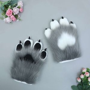 Catsuit Costumes Winter Warm Indoor for Women Girls New Cute Animals Bear Paws Cosplay Gloves Halloween Party Gifts