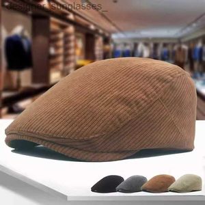 Berets 2023 Corduroy Newsboy CS Autumn Winter Beret Horn Retro szczyt czapka do przodu dla mężczyzn Protection Fashion Peaky Blinder CSL231103