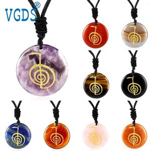 Pendant Necklaces Natural Crystal Quartz Cho Ku Rei Reiki Energy Symbol Ancient Spiritual Divination Pendants Women Man Jewelry