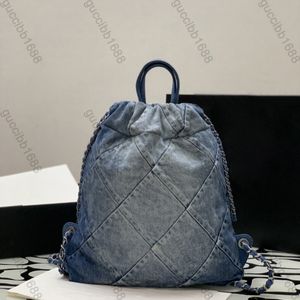 10A Designer-Rucksack in Spiegelqualität, kleiner Damen-Rucksack, gesteppte Handtasche aus blauem Denim, luxuriöse Handtasche, Schultertasche mit doppeltem Kettenriemen und Silberton