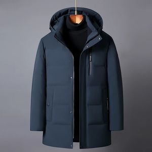 Мужские пуховые парки, зимнее пальто 2023, повседневная мужская куртка среднего возраста с капюшоном, толстая теплая высококачественная белая утка 231102