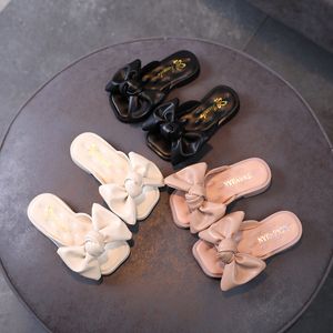 Slipper flickors sandaler och tofflor Summer Korean Style Princess Softsoled Children's Bowknot Beach Shoes Casual Flats 230403