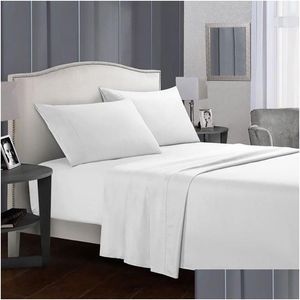 Conjuntos de cama Conjunto simples de linho de cama de cama Fourpece Mtigauge Solid Color Bedmos de cama Queen King Size Têxtil Dh46w