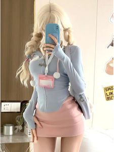 Work Dresses 2023 Summer Elegant Long Sleeve Crop Tops Pure Color Mini Skirts 2 Piece Dress Set Female Y2k Bodycon French Party Suits Style