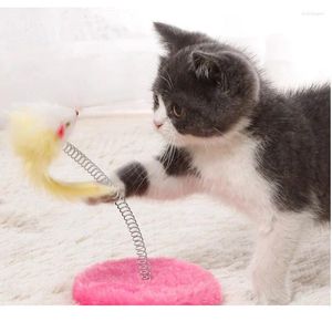 Cat Toys Spring Bounce Board Interactive Toy Scratch Pad Scratcher Feather Ball Plush med tallrik och rolig mus