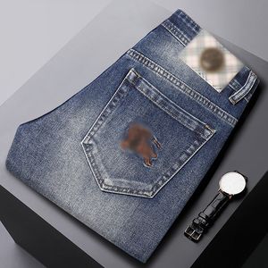 Осень/Зима дизайнерские мужские джинсы винтажные синие джинсы брюки с вышитым логотипом на талии и задним карманом