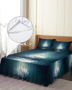 Saia de cama flor de lótus mágica superfície da água elástica colcha equipada com fronhas capa de colchão conjunto de cama folha