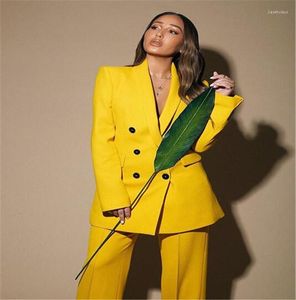 Women's Two Piece Pants Yellow Pant Suits For Lady Plus Size Ladies Double Breasted Blazer Work Pantsuit Wedding Party Custom Made