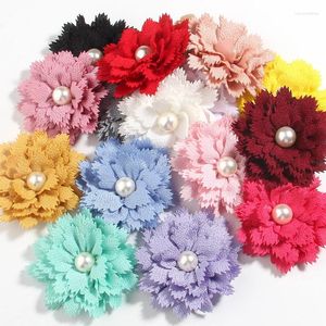 Flores decorativas 100 peças 7.5cm 3 polegadas tecido de cetim chiffon artificial com contas de pérola para camélia convite de casamento decoração de vestido