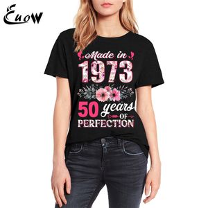 Mulheres Camiseta EUOW Algodão Colorido Vintage Feito em 1973 Floral 50 Anos 50º Aniversário Presentes Mulheres Casual Flores Menina Roupas Imprimir Camiseta 230403