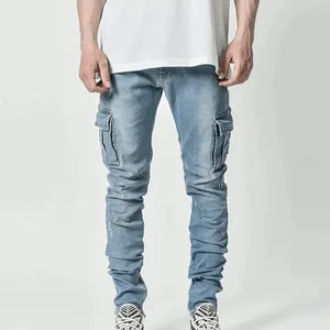 Jeans Da Uomo Europei Gamba Piccola Skinny Con Tasche Laterali In Europa E America Azzurro Nero Micro Elastico