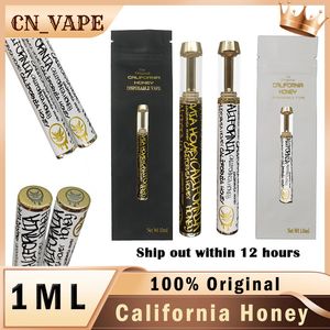 California Honey Money Vape Penna a vaporizzazione E Vento e sigarette 1 ml Atomizzatori a bobina in ceramica dorata 400 mAh batteria ricaricabile ECIG CARTUGHE OLIO SPESSA PACCHE PACCHE PACCHE