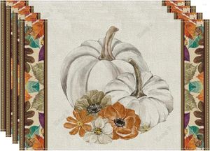 Bord Mattor Vintage Fall Pumpkin Placemats Set av 4 Thanksgiving Autumn 12x18 Inch Party Home Dining Decor