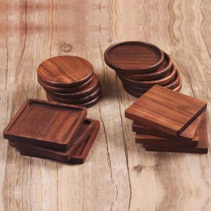 Table Mats 1PC Tea Coffee Cup Pad Placemats Decor Walnut Wood Coasters Durable Heat Resistant Square Round Drink Mat Bowl Teapot