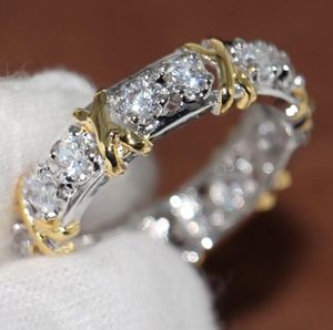 Wholesale Professional Eternity Diamonique Simulated Diamond 10KT White&Yellow Gold Filled Wedding Band Cross Ring Size 5-11