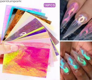 Wiele 16 szt. Ogień paznokci holograficzne naklejki płomienia puste paznokcie paznokcie sztuka manicure manicure colors3356225