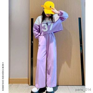 衣料品セットファッションスタイルの女の子の服セット文字印刷パッチワーク長袖キッズトップ+パンツ秋のスーツの女の子トラックスーツ