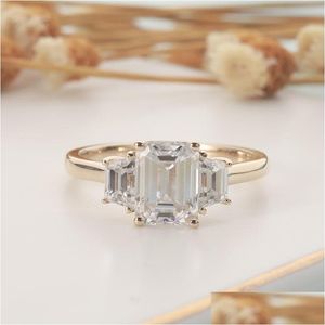 حلقات Cxsjeremy صلبة 14K مركز الذهب الأصفر 2CT 6x8mm مقطوعة مويسانيت جانب الرغيف الفرن