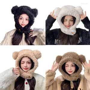 Beralar Karikatür Bear Hat Girls Headgear Outdoors için Headgear Büyük kulaklarla Kamp Kamp Kış Beanie Kayak