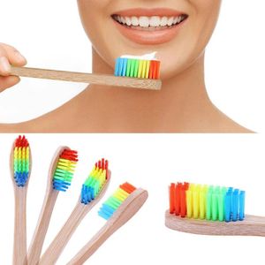 Bunte Kopf Bambuszahnbürste Umgebung Hölzerne Regenbogen-Bambuszahnbürste Mundpflege Zahnbürste mit weichem Borstenkopf