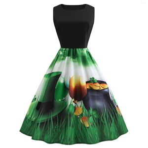 Casual Dresses Summer Sleeveless Swing Dress Women Round Neck Printed Vintage Rockabilly St. Patrick's Day Elegant Party Vestidos